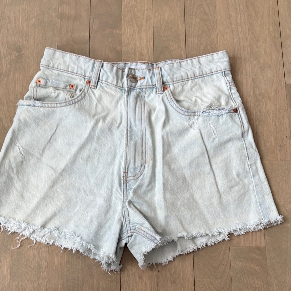 Zara Pale Blue Distressed Denim Shorts